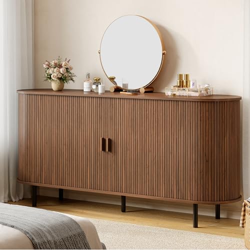 63" Fluted Buffet Sideboard Cabinet with Sliding Door