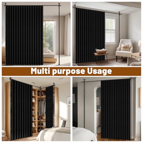 100% Blackout Room Divider Curtains Sets Black 2 Panels W100 x L84in No Drill Curtain Rods (2 Count)