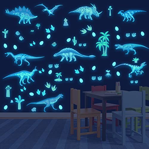 Glow in The Dark Dinosaur Wall Decals Dinosaur Room Decor for Bedroom (68 Count)