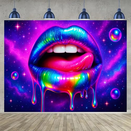 Blacklight Tapestry Lips Galaxy Room Wall Art 78 x 59 Inch