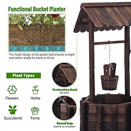 Garden Wooden Decor Rustic Wishing Well Planter Outdoor Home Décor for Patio