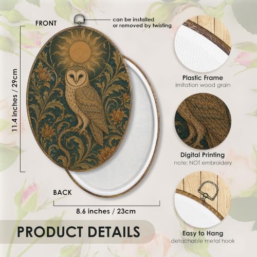 Vintage Art Nouveau Owl Bird Floral Oval Wall Art Decor 9x12