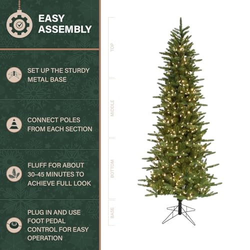 9 Ft. Carmel Pine Slim Artificial Christmas Tree with Warm White LED Lights and Stand