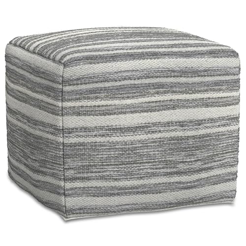 Carina Contemporary Square Woven Pouf in Black Melange