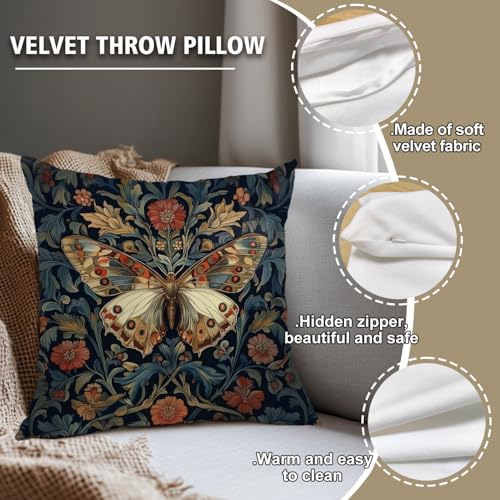 William Morris Abstract Vintage Floral Velvet Butterfly Design Throw Pillow Covers Home Decor