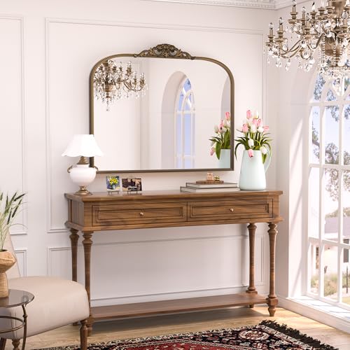40x30 Gold Vintage Arched Mirror for Wall
