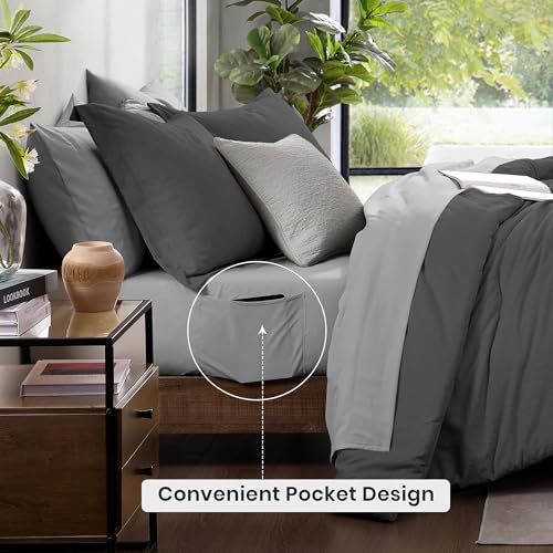 King Size Comforter Set 7 Pieces Dark Grey Bed in a Bag