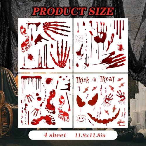 Scary Halloween Decorations Bloody Handprint Footprint Stickers Clings Decals Window Bathroom Floor Restroom (5 Count)