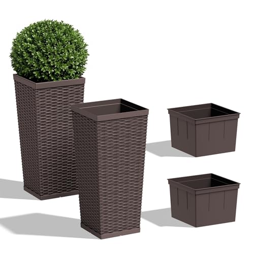 24" Front Porch Resin Rattan Tall Planters 2 Pack (2 Count)