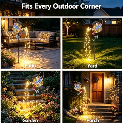 Large Solar Watering Can Lights with Dragonfly Outdoor Garden Decor Gifts
