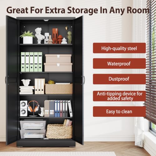 71" Black Metal Storage Pantry Cabinet