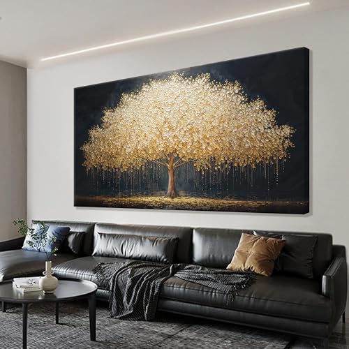 Large Modern Gold Tree Of Life Art Wall Decor For Living Room 29"X 58"