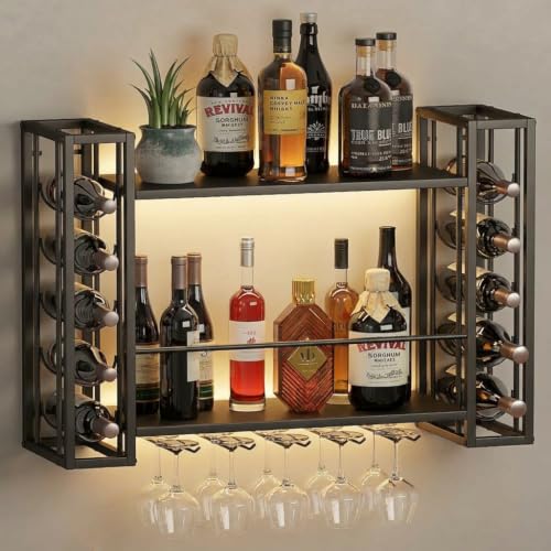47.2" Wine Rack Wall Mounted with LED Lights