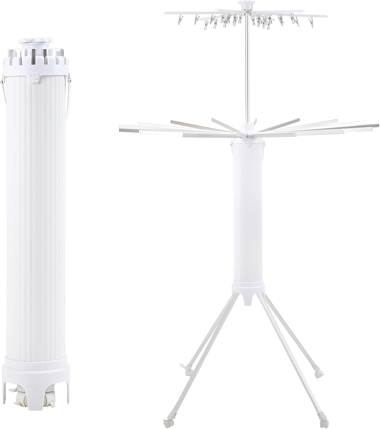 4-Legged Clothes Drying Rack Foldable,2 Tier Portable and Collapsible Space Saving Laundry Drying Rack with 4 Pulleys,Aluminum Dry Rack for Clothes - NestledHome