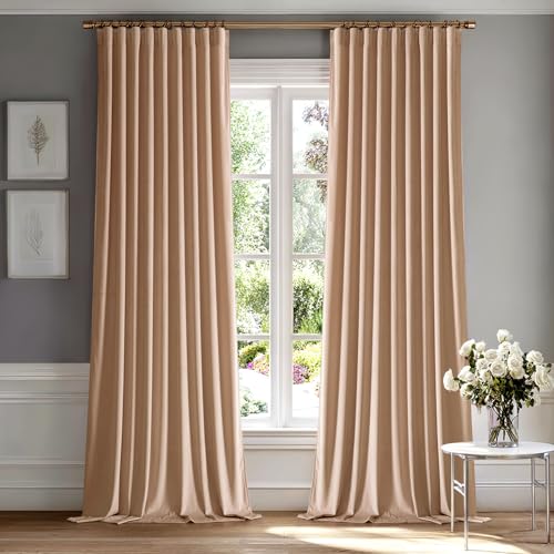 Blush Beige Velvet Pinch Pleat Blackout Curtains W52 X L90 Inches (2 Count)