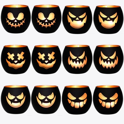 Jack O Lantern Votive Candle Holders for Indoor Outoddr Halloween Decor (6 Count)