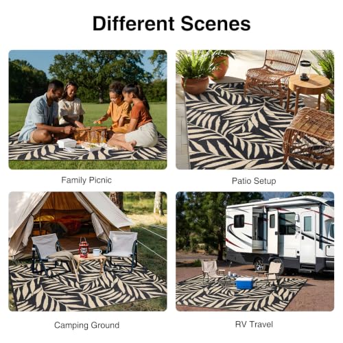 Outdoor Rug 9x12 ft Waterproof Reversible Leaf Mat