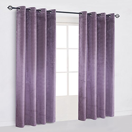 Super Soft Luxury Velvet Set of 2 Lavender Flannel Blackout Curtains Panel Drapes Grommet Top Curtain 52Wx120L inch Purplish Pink
