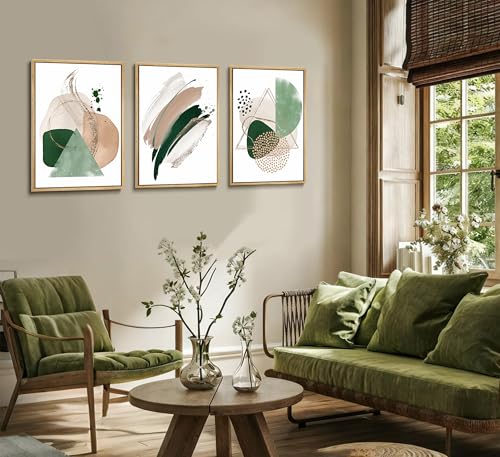 3Pcs Sage Green Minimalist Geometric Abstract Posters Wall Art (3 Count)