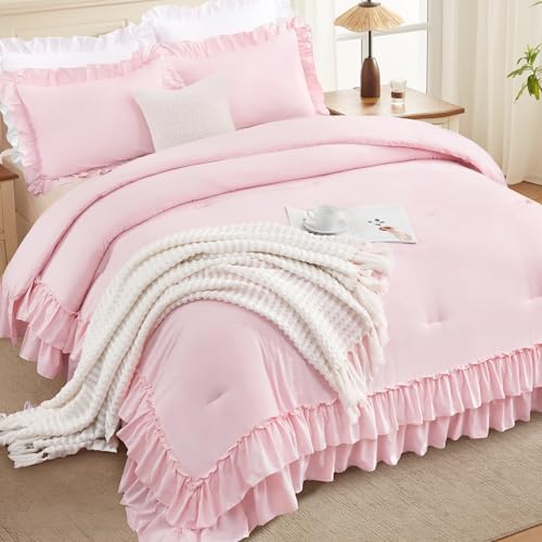 Pink Twin Size Ruffle Comforter Set