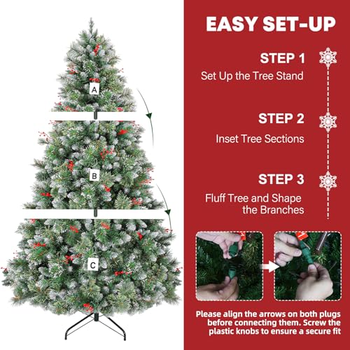 6 ft Prelit Christmas Tree with Pine Needle and Red Berries