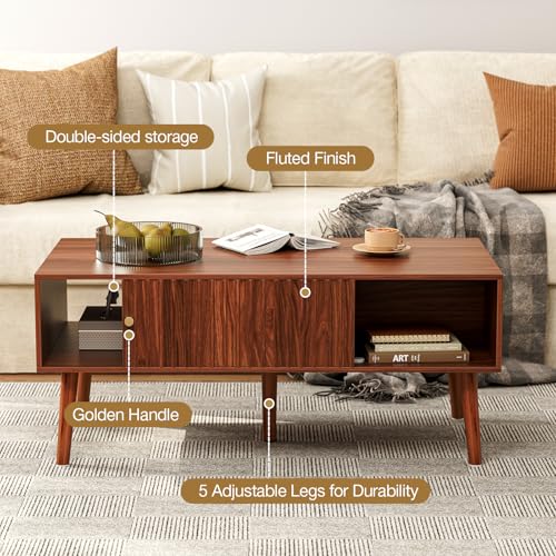 Coffee Table with Fluted Sliding Door