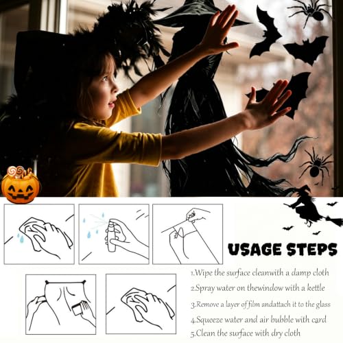 3 Extra Large Halloween Window Clings Black Witch Spider Bat