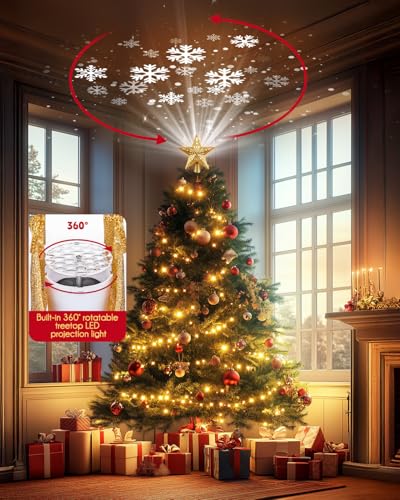 Christmas Star Tree Topper with Snowflake Projector Lights