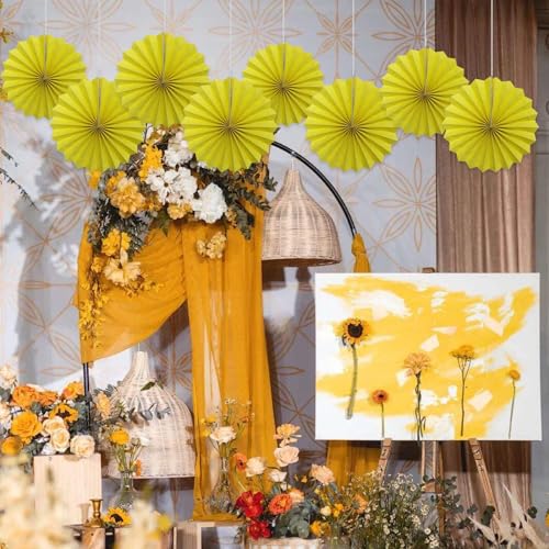 Yellow Party Decorations Lemon Yellow Hanging Paper Fan Bulk 12in