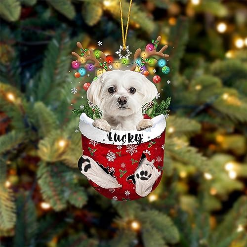 White Maltese Dog Christmas Ornament