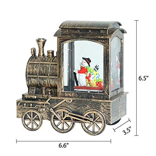 Christmas Snow Globe Lantern Train Water Swirling Glitter with 6H Timer