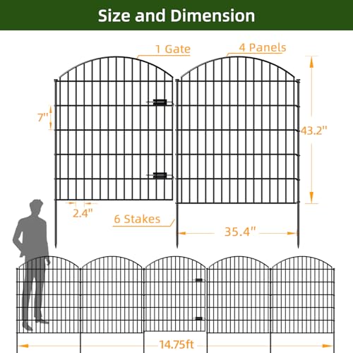 Heavy Duty Metal Garden Fence with Gate 43.2 in x 14.75ft
