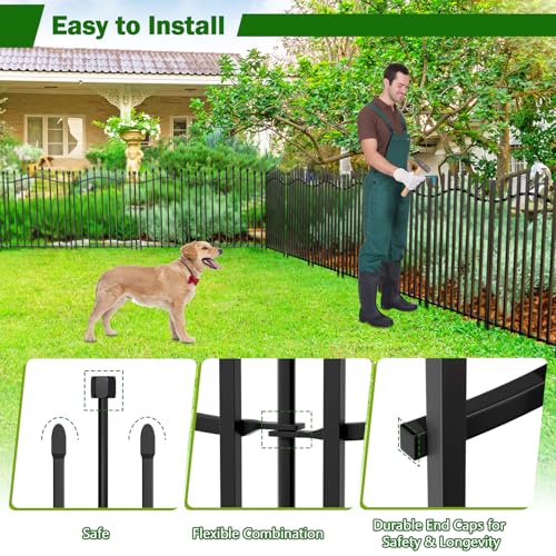 No Dig Garden Fence 32" H x 22.5'L with Gate Decorative Yard Dog Panels (6.32 Sq Ft)
