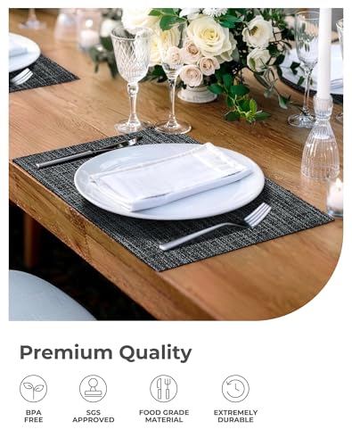 Black and Grey Woven Placemats Set of 6 (6 Count)