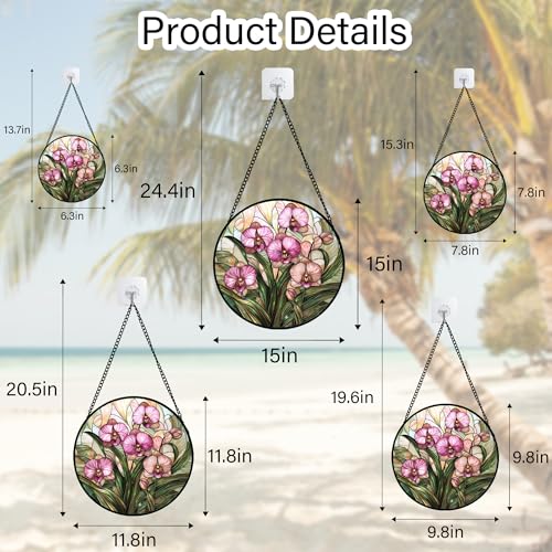 Phalaenopsis Orchid Stained Glass Window Hanging Decor Gifts for Women 15"