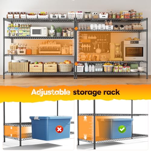 2560LBS Storage Shelves 55.5"W Metal Shelving Unit 4 Tier Wire Shelving Commercial Adjustable Garage Shelving Heavy Duty for Storage Rack for Pantry (2 Count)