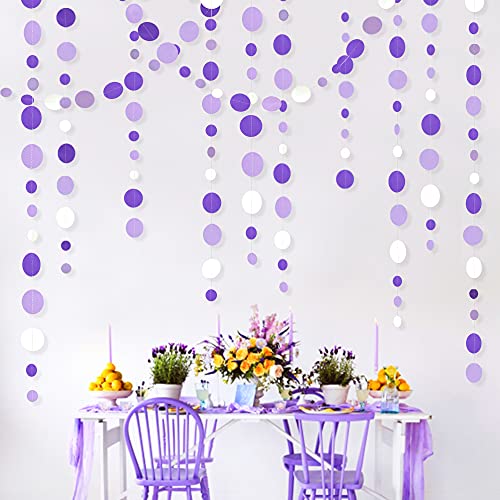 46 Ft Purple and White Circle Dots Garland Lavender Hanging Paper Polka Dot Streamer for Birthday Anniversary Engagement Wedding Bridal Shower Valentine Day Lilac Themed Party Decorations Supplies