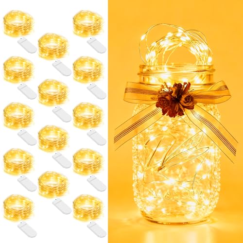 14 Pack Fairy Lights Battery Operated 7ft 20 LED String Lights Mini Twinkle Lights Silver Wire Firefly Starry Lights for DIY Craft Mason Jar Wedding Centerpiece Table Party Christmas Decor (14 Count)