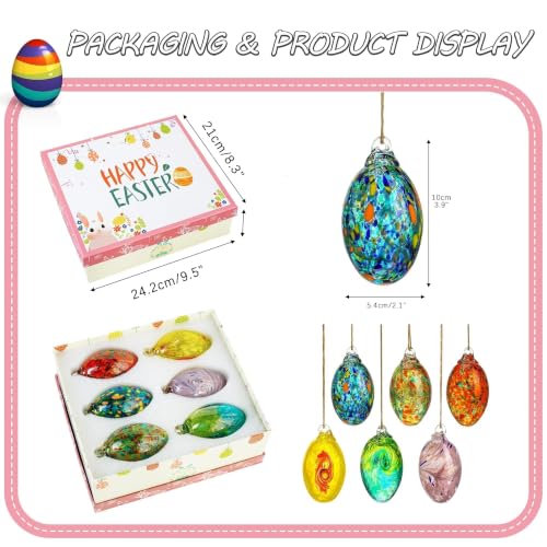 6PCS Blown Glass Egg Ball Ornaments Hanging Crystal Eggs Decorative Gifts (6 Count)