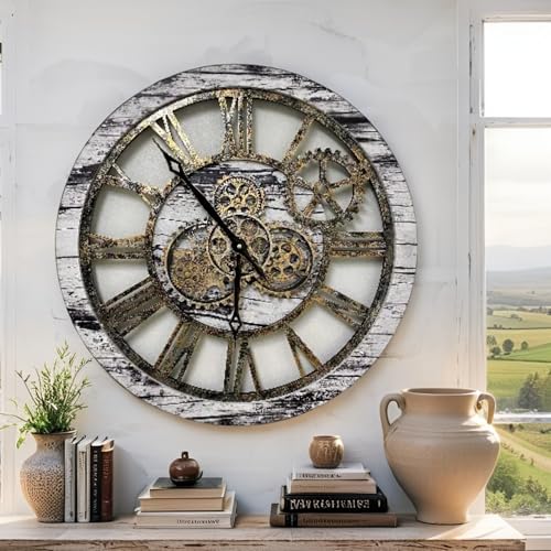 The Original Real Moving Gear Wall Clock Vintage Industrial Oversized Rustic Farmhouse