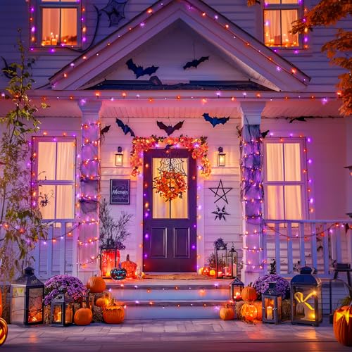 2 Pack Solar Halloween Lights Orange and Purple (66 Foot)