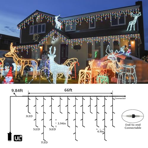 Multicolor Icicle Lights for Outside (66 Foot)