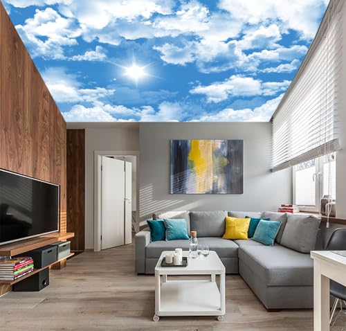 Ceiling Mural Blue Sky White Clouds Wallpaper for Living Room 136"x96"