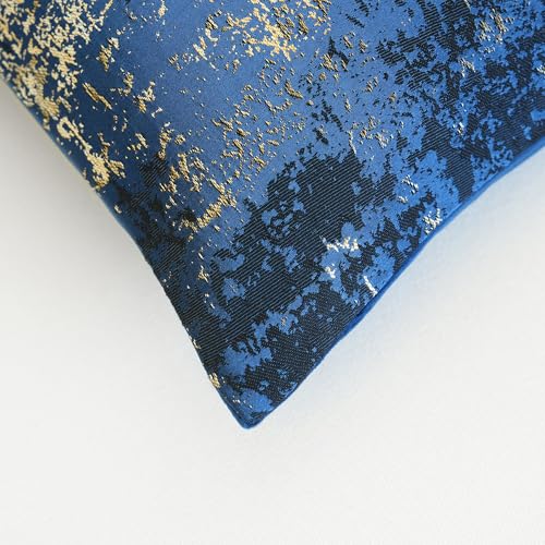 Navy Champagne Metallic Jacquard Pillow Covers 20x20 Pack of 2 Velvet Back Modern Glam Sofa Decor (2 Count)