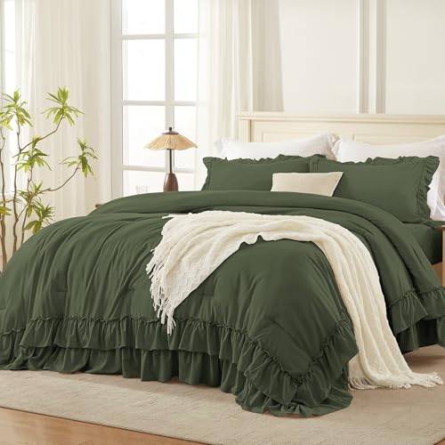 Olive Green Ruffle Oversized King Comforter Set