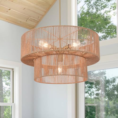 6 Light Boho Rattan Chandelier Light Fixture