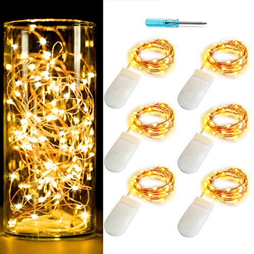 6 Pack 7Ft Starry Fairy String Lights No Remote 20 LED Copper Warm White (6 Count)