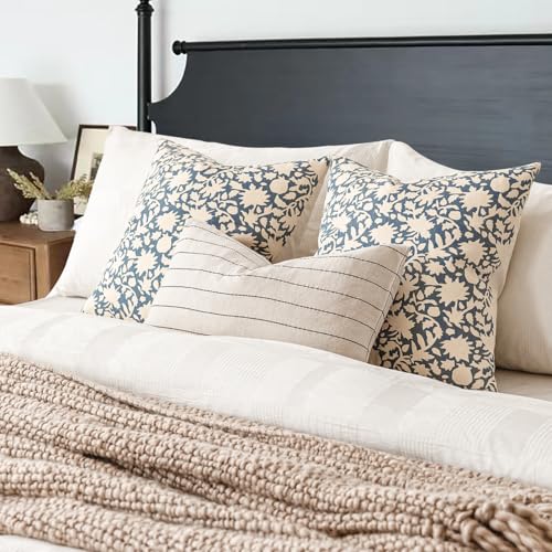 Set of 2 Decorative Neutral Floral Throw Pillow Covers Accent Farmhouse Cushion Covers Boho Vintage Pillowcase for Couch Sofa Bedroom Living Room Home Decor (2 Count)