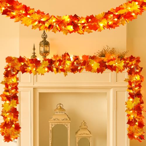 2 Pack Fall Garland with 6.5FT LED Lights (6.5 Foot)