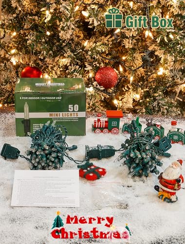 Clear Christmas Lights Set 2 Pack 50 Count Green Wire Mini Lights (26 Foot)